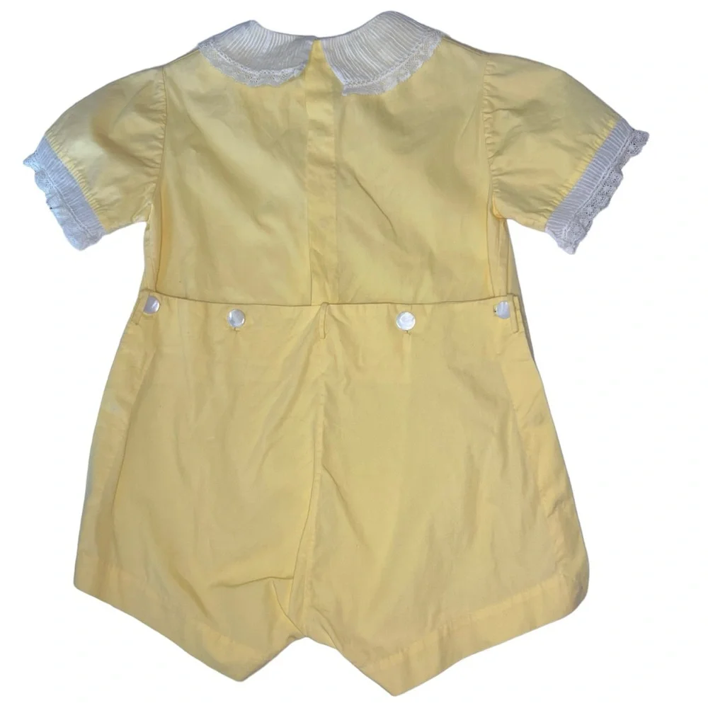 Miss L. Brogan Inc. New York Vintage Yellow Lace Cotton Romper Pearl Button Snap - Picture 2 of 15